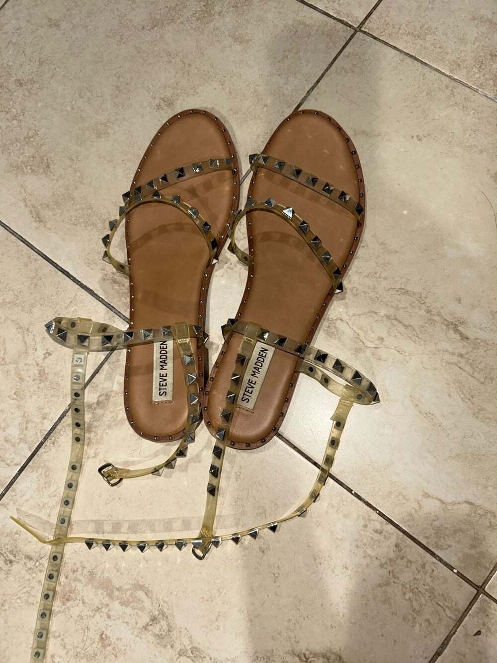 Steve Madden Travel Studded Clear Jelly Ankle Strap Sandals